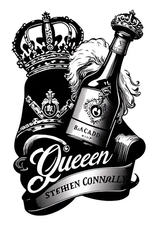 Queen, band logo incorporated, Bacardi, British navy, billy connolly, stephen king book, love, hero tattoo design idea