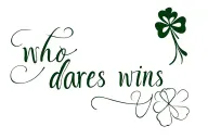 Irish style with a small trefle and a little leprechaun. Inscribe in handwritten letters who dares wins tattoo design idea