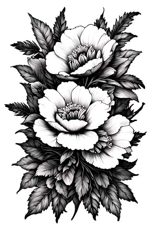 blackout with white linework flowers tattoo design idea