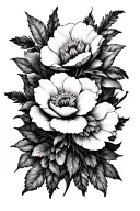 blackout with white linework flowers tattoo design idea