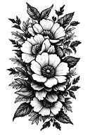 blackout with white linework flowers tattoo design idea