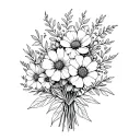 June and august birth flower bouquet fine line tattoo design idea