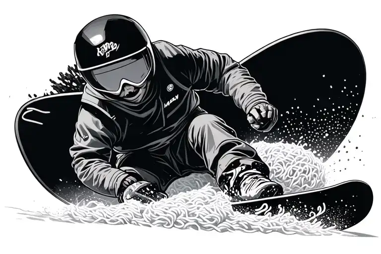 Snowboarder riding ramen noodles with bowl tattoo design idea