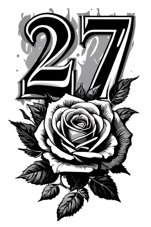 the Numbers 27 06 25 in a dark design combining, with a rose, the Numbers should be good visable tattoo design idea