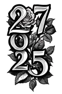 the Numbers 27 06 25 in a dark design combining, with a rose, the Numbers should be good visable tattoo design idea