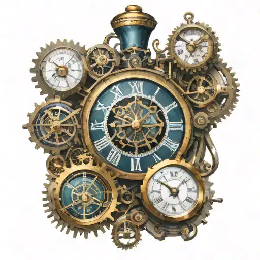 3 steampunk clock future past present tattoo design idea