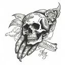 back of hand tattoo with MEMENTO MORI written in cursive surrounded by shading and clouds tattoo design idea