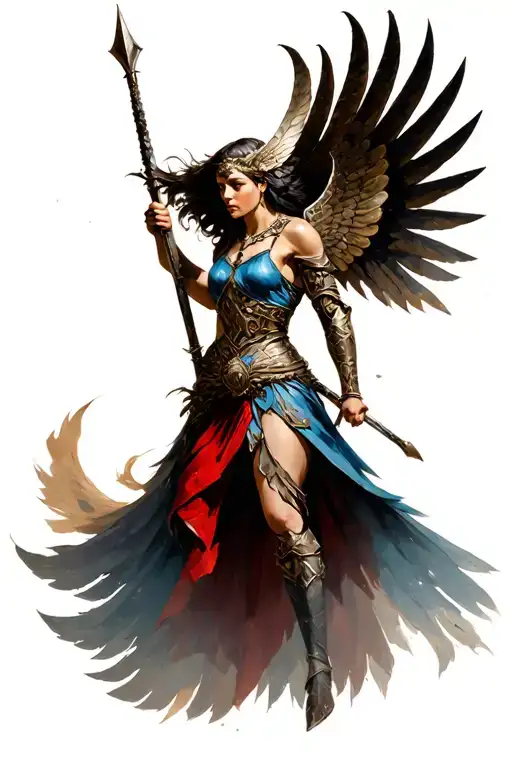 Valkyrie warrior wielding a spear tattoo design idea