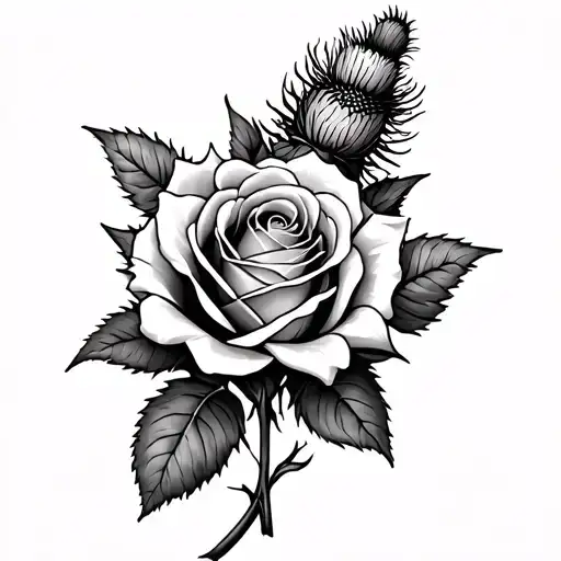Rose And Thistle Entwined tattoo design idea