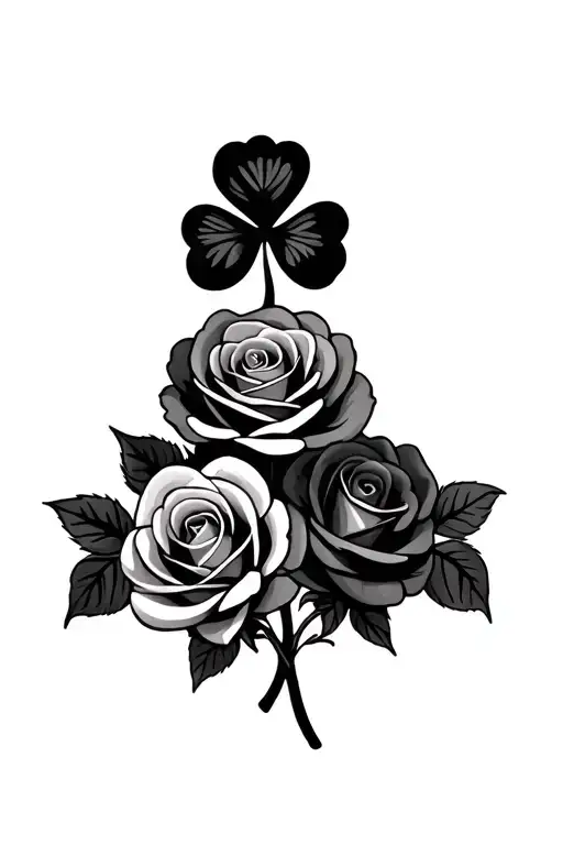 five roses with two 4 leaf clover tattoo design idea