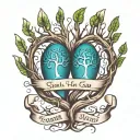 parents thumb prints in shape of a heart with siblings name coming out from the bottom of the heart in forms of roots tattoo design idea