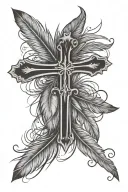 Cross and Bird feather  tattoo design idea