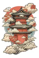 Tori gate with Japanese style clouds tattoo design idea