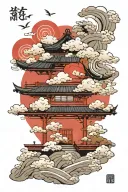 Tori gate with Japanese style clouds tattoo design idea