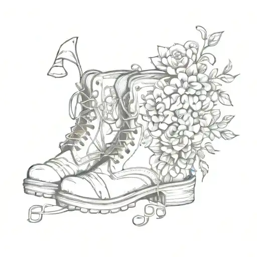 music notes country boots and hat floral  tattoo design idea