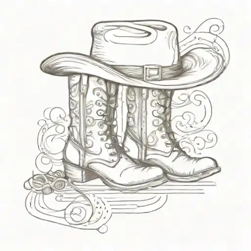 music notes country boots and hat cross  tattoo design idea