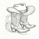cowboy boots and hat with music note  tattoo design idea