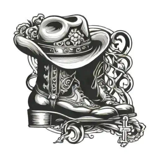 music notes country boots and hat cross  tattoo design idea