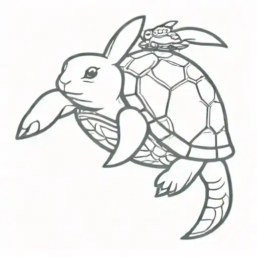 bunny riding a turtle swimming tattoo design idea