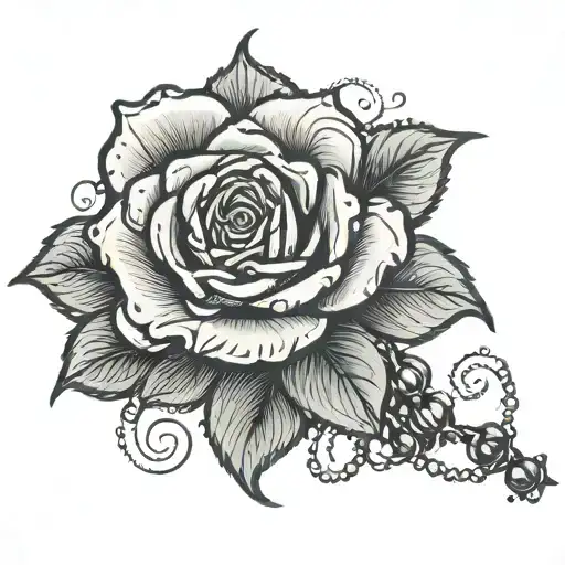 rose wrapped in rosary beads tattoo design idea