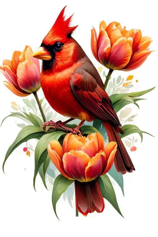 Cardinal with tulips tattoo design idea