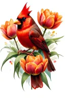 Cardinal with tulips tattoo design idea