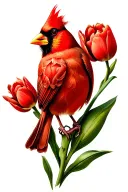 Cardinal with tulips tattoo design idea