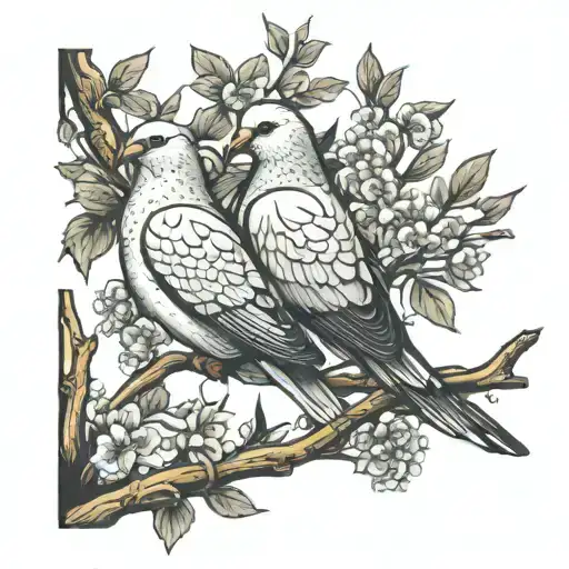 three doves sitting on a tree  branch  tattoo design idea