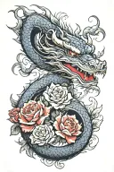 Oriental dragon with roses tattoo design idea