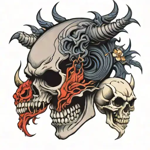skull and devil tattoo design idea