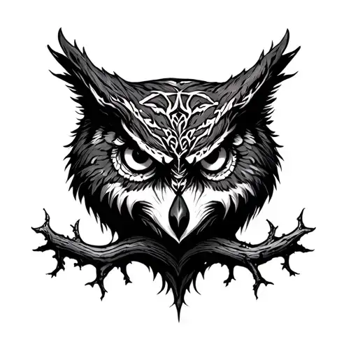 owl wood and wolf tattoo design idea