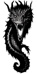 dragon around the arm, mouth on shoulder with the sol of may in the mouth  tattoo design idea
