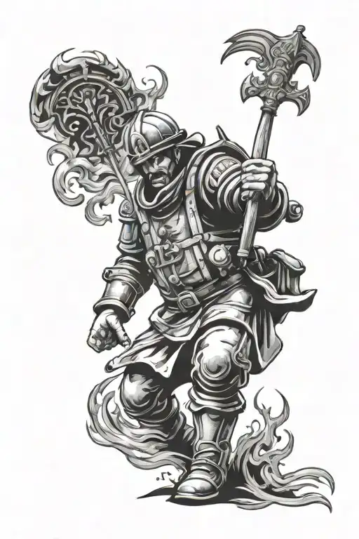 saint Florian firefighter with burning tattoo design idea