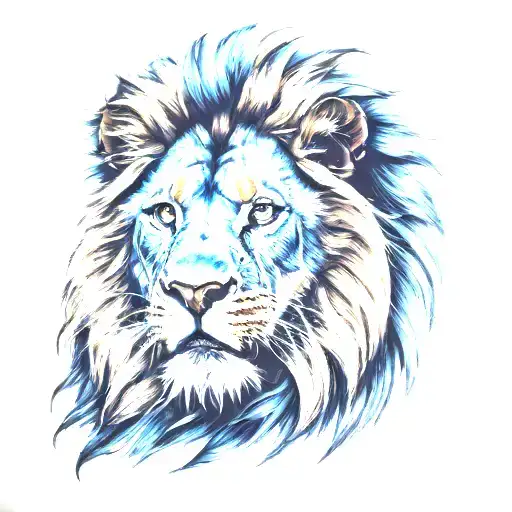 angry colored lion with blue eyes tattoo design idea