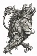A tattoo of a dark and powerful lion with a crown, symbolizing the gangster desire for power and control tattoo design idea