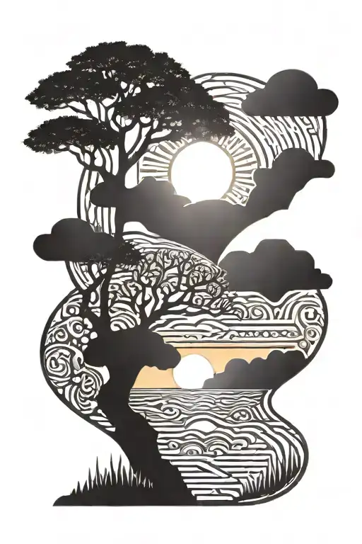 african tribal sunrise integrated tattoo design idea