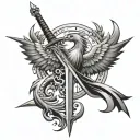 sword with bow and arrow with phoenix rising tattoo design idea