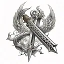 sword with bow and arrow with phoenix rising tattoo design idea