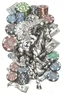 horse racing, casino chips, cash, sports gambling themed tattoo tattoo design idea