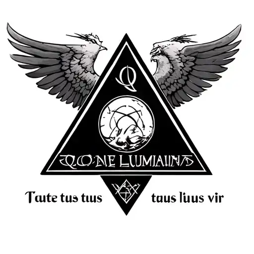 illuminati on the middle with latin qoute tuus lustus vir and a symbol of freedom and success tattoo design idea