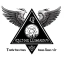 illuminati on the middle with latin qoute tuus lustus vir and a symbol of freedom and success tattoo design idea