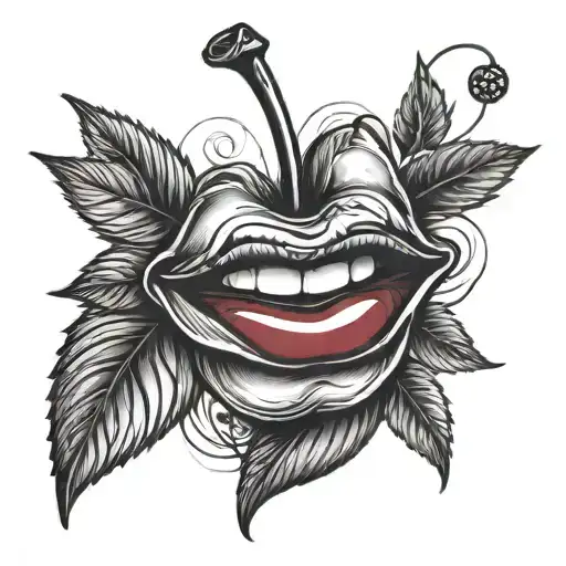 lips bitting cherry tattoo design idea