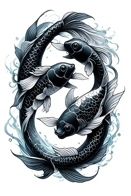 two koi fish swimming tattoo design idea