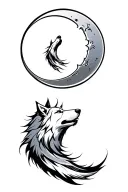 blackout tattoo with silver wolf howling at a silver crescent moon tattoo design idea