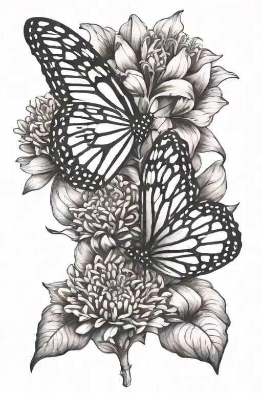 zinnia and monarch butterfly resting on edge tattoo design idea