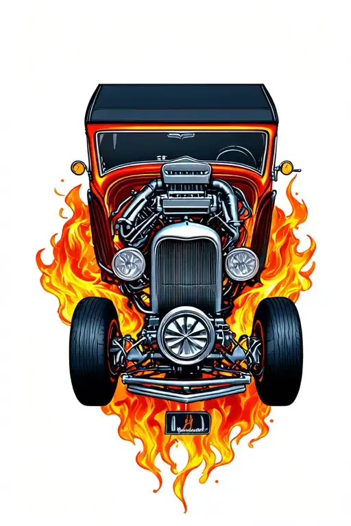 hot rod car engine transformed tattoo design idea