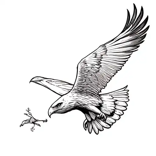 flying eagle in the sky, backgound is feather tattoo design idea