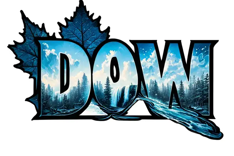 "DOW" Niagara Falls, hockey stick, maple leaf morphing tattoo design idea