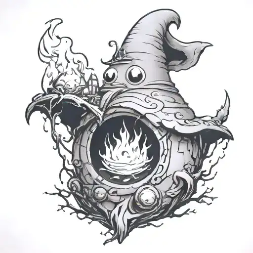 no face feeding calcifer howls moving castle tattoo design idea