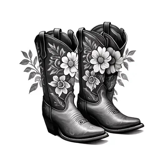 cowboy boots with flowers tattoo design idea